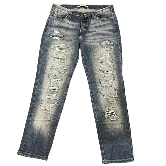 Kancan Women’s Distressed Low Rise Boyfriend Stretch Cropped Jean Size 27 - Picture 6 of 8